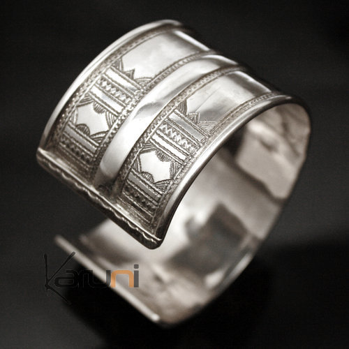 Ethnic Cuff Bracelet Sterling Silver Jewelry Large Engraved Tuareg Tribe Design 02 b