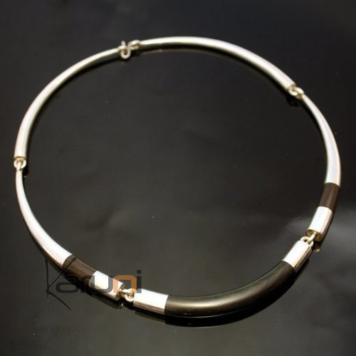 Ethnic Choker Necklace Jewelry Sterling Silver Ebony Smooth Round Torque Tuareg Tribe Design 02