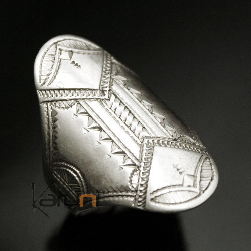 Ethnic Marquise Ring Sterling Silver Jewelry Engraved Tuareg Tribe Design 56 Diamond-tipped 