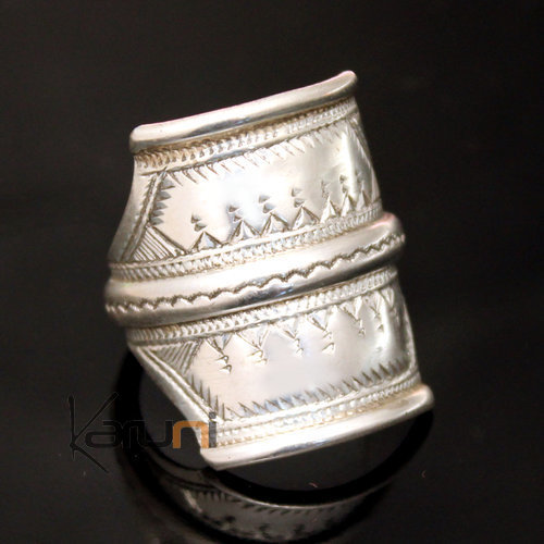 Ethnic Signet Ring Sterling Silver Jewelry 3 Engraved Lines Men/Women Tuareg Tribe Design 46