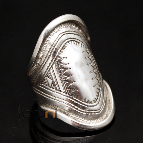 Ethnic Marquise Ring Sterling Silver Jewelry Engraved Tuareg Tribe Design 21