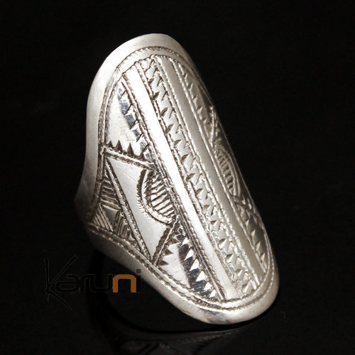 Ethnic Marquise Ring Sterling Silver Jewelry Engraved Tuareg Tribe Design 23
