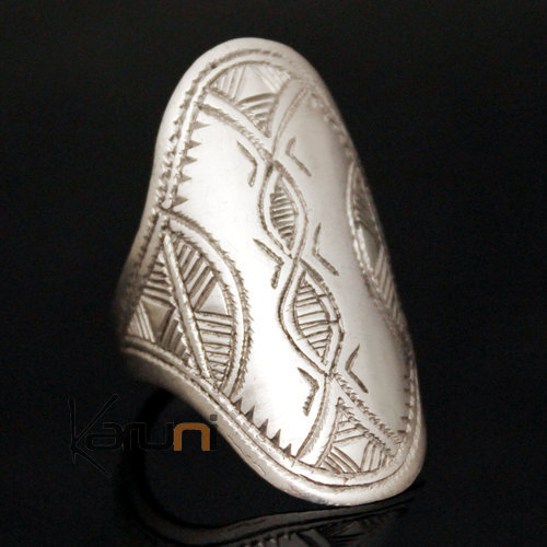 Ethnic Marquise Ring Sterling Silver Jewelry Engraved Tuareg Tribe Design 36