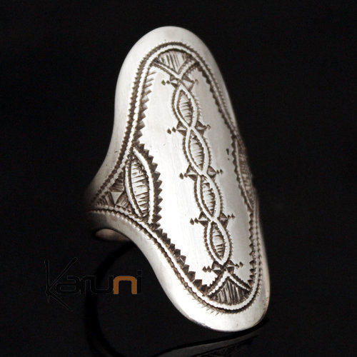 Ethnic Marquise Ring Sterling Silver Jewelry Engraved Tuareg Tribe Design 39