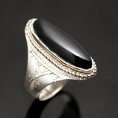 Ethnic Marquise Ring Sterling Silver Jewelry Black Onyx Engraved Tuareg Tribe Design 49 b