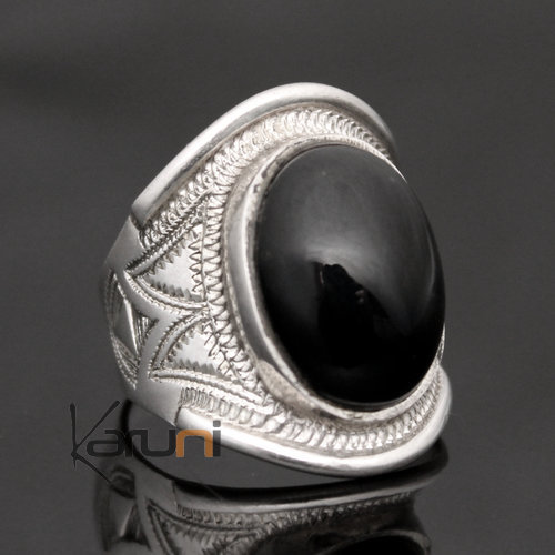 Ethnic Wide Band Ring Sterling Silver Jewelry Black Onyx Engraved Men/Women Tuareg Tribe Design 27