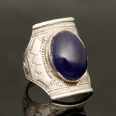 Ethnic Signet Ring Sterling Silver Jewelry Blue Gemstone Engraved Men/Women Tuareg Tribe Design 40