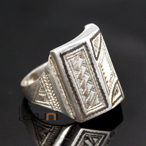 Ethnic Signet Ring Sterling Silver Jewelry Voluminous Big Engraved Square Men/Women Tuareg Tribe Design 16