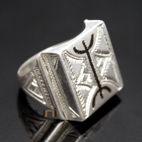 Ethnic Signet Ring Sterling Silver Jewelry Square Voluminous Men/Women Tuareg Tribe Design 18