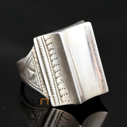 Ethnic Signet Ring Sterling Silver Jewelry Voluminous Big Square Waves Men/Women Tuareg Tribe Design 23 b