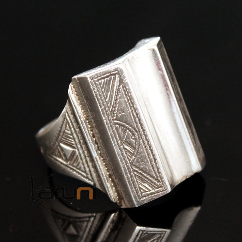 Ethnic Signet Ring Sterling Silver Jewelry Voluminous Big Square Waves Men/Women Tuareg Tribe Design 24