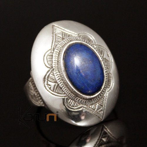 African Ring Lapis Lazuli Sterling Silver Ethnic Jewelry Oval Men/Women Tuareg Tribe Design 18