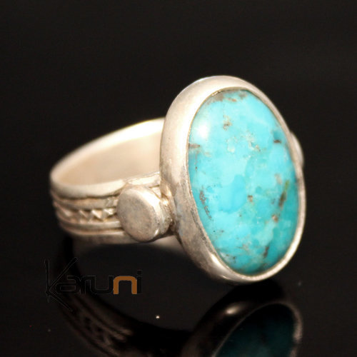 Ethnic Turquoise Ring Sterling Silver Jewelry Oval Tuareg Tribe Design 09