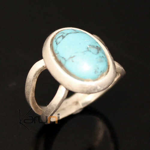 Ethnic Turquoise Ring Sterling Silver Jewelry Oval Howlite Tuareg Tribe Design 13 b
