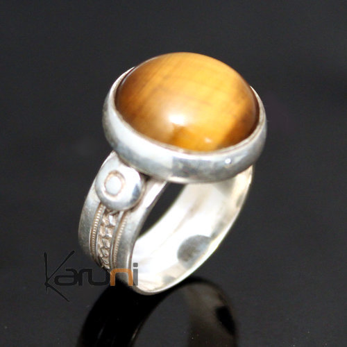Ethnic Ring Sterling Silver Jewelry Tiger's Eye Round Tuareg Tribe Design 04