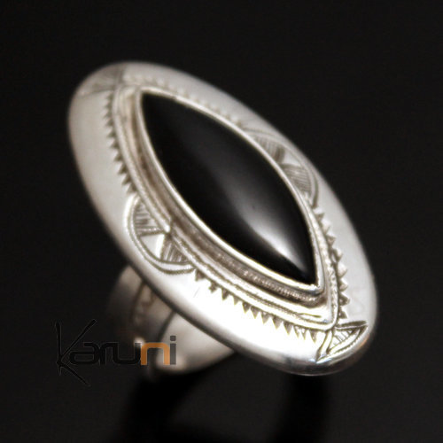 Ethnic Marquise Ring Sterling Silver Jewelry Black Onyx Long Tuareg Tribe Design 23