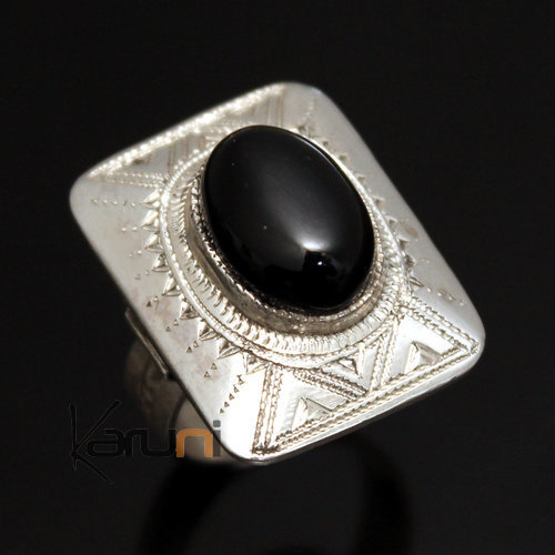 Ethnic Ring Sterling Silver Jewelry Black Onyx Rectangle Tuareg Tribe Design 16