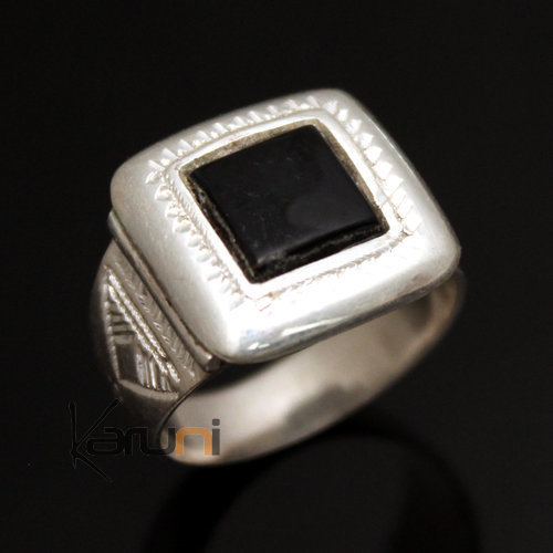 Ethnic Signet Ring Sterling Silver Jewelry Black Onyx Square Tuareg Tribe Design 21