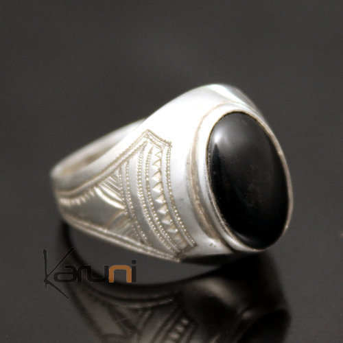 Ethnic Signet Ring Sterling Silver Jewelry Black Onyx Oval Tuareg Tribe Design 27