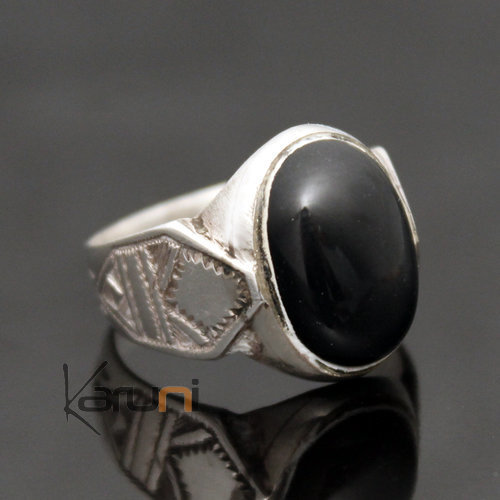 Ethnic Signet Ring Sterling Silver Jewelry Black Onyx Oval Tuareg Tribe Design 39 b