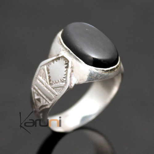 Ethnic Signet Ring Sterling Silver Jewelry Black Onyx Oval Tuareg Tribe Design 39