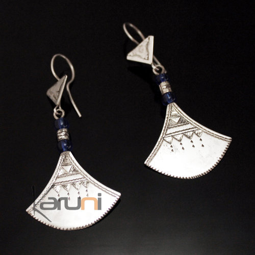 Ethnic Earrings Sterling Silver Jewelry Lotus Blue Shat-Shat Tuareg Tribe Design 43 