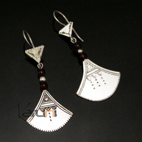 Ethnic Earrings Sterling Silver Jewelry Lotus Red Shat-Shat Tuareg Tribe Design 43 5,5 cm