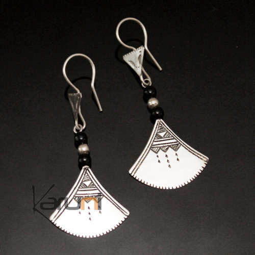 Ethnic Earrings Sterling Silver Jewelry Lotus Black Shat-Shat Tuareg Tribe Design 43 5,5 cm