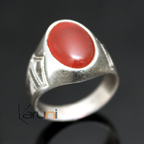 Ethnic Signet Ring Sterling Silver Jewelry Red Agate Oval Tuareg Tribe Design 14