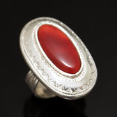 Ethnic Ring Sterling Silver Jewelry Red Agate Engraved Oval Tuareg Tribe Design 16 c