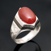 Ethnic Signet Ring Sterling Silver Jewelry Red Agate Oval Men/Women Tuareg Tribe Design 17 b
