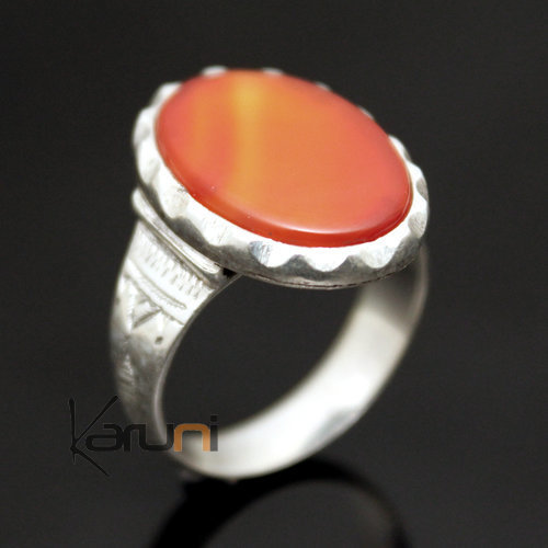 Ethnic Ring Sterling Silver Jewelry Red Agate Oval Tuareg Tribe Design 20 b