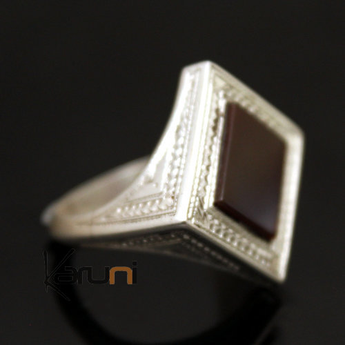 Ethnic Signet Ring Sterling Silver Jewelry Red Agate Cube Men/Women Tuareg Tribe Design 36 c