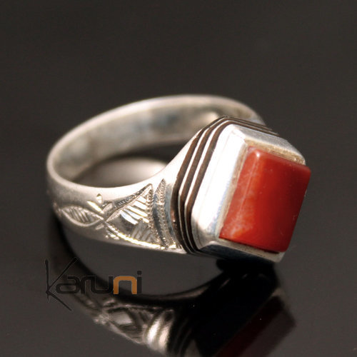 Ethnic Tuareg Tribe Design Ring Silver With Red Agate stone Diamond  39