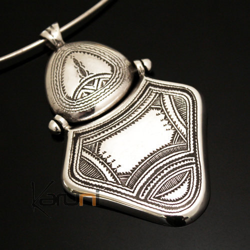 African Necklace Pendant Sterling Silver Ethnic Jewelry Big Engraved Tuareg Tribe Design 31