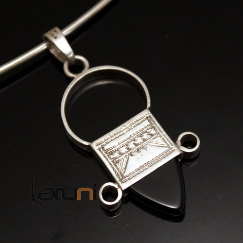African Southern Cross Necklace Pendant Sterling Silver Ethnic Jewelry Black Onyx from Ingall Niger Tuareg Tribe Design 04