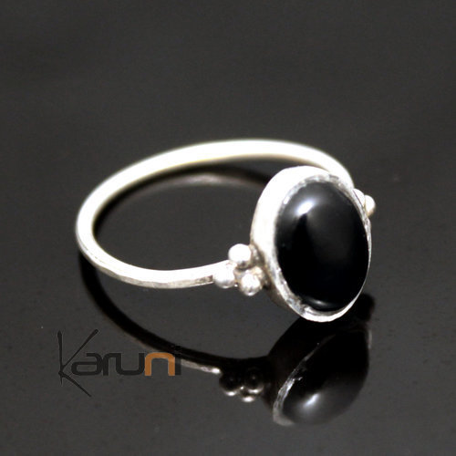 Ethnic Ring Sterling Silver Thin Jewelry Black Onyx Oval Tuareg Tribe Design 34