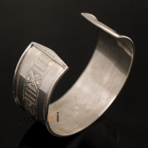 Ethnic Wide Bracelet Sterling Silver Jewelry Large Flat Engraved Men/Women Tuareg Tribe Design 07 b
