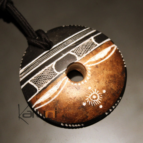 Ethnic Tuareg Jewelry Necklace Pendant Soap Stone Engraved 52 Niger Large Circle