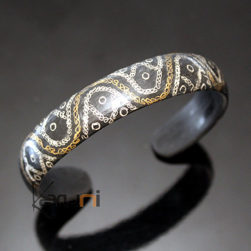 African Bracelet Ethnic Jewelry Silver Horn Bronze Mix Filigree from Mauritania Men/Women 01 