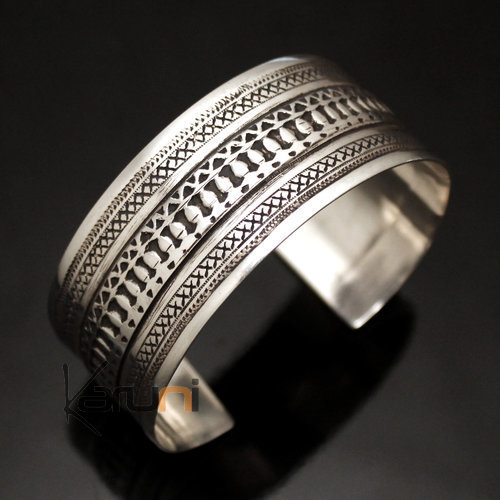 Ethnic Cuff Bracelet Sterling Silver Jewelry Large Engraved Tuareg Tribe Design 10