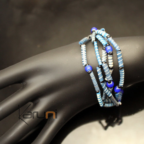 Flip Flop Ethnic African jewelry Plastic Bracelets Jokko Beads Recycled Fair Trade Blue b