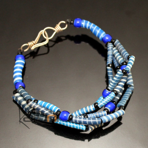 Flip Flop Ethnic African jewelry Plastic Bracelets Jokko Beads Recycled Blue