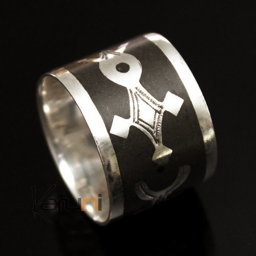 Ethnic Engagement Ring Wedding Jewelry Sterling Silver Ebony Strips 3 Men/Women Tuareg Tribe Design KARUNI