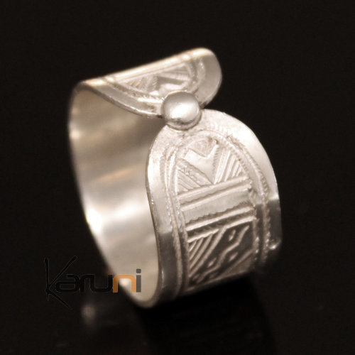 Ethnic Reversible Engagement  Ring Wide Band Wedding Jewelry Sterling Silver Semi-large Men/Women Tuareg Tribe Design 01