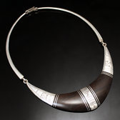 Ethnic Choker Necklace Jewelry Sterling Silver Ebony Engraved Large Torque Tuareg Tribe Design 02