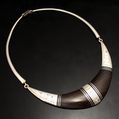 Ethnic Choker Necklace Sterling Silver Jewelry Engraved Ebony Large Torque Tuareg Tribe Design 03