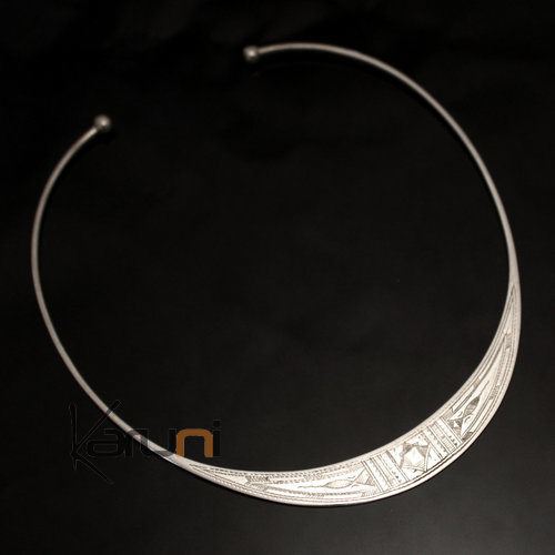 Ethnic Choker Necklace Sterling Silver Jewelry Engraved Large Torque Tuareg Tribe Design 03