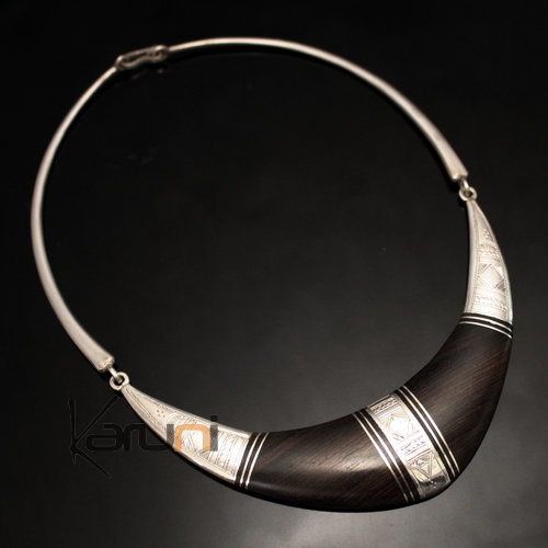  Necklace in Silver and Ebony Torque Choker Engraved Large 04