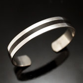 Silver Bracelet Large Flat Ribbon Ebony Band Male / Female 01